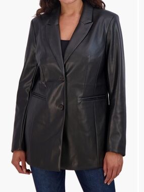 Sebby Black Faux Leather Blazer Jacket